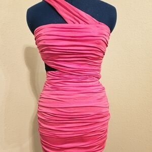 bebe Vibrant Pink One-Shoulder Dress